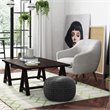 Simpli Home Renee Boho Round Pouf in Slate Gray Velvet Fabric