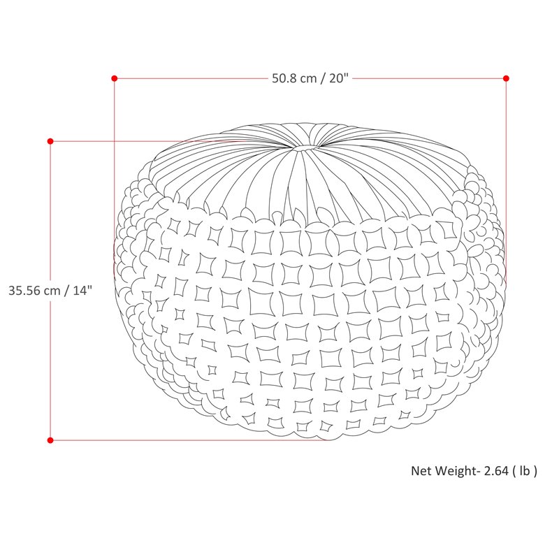 Simpli Home Renee Boho Round Pouf in Slate Gray Velvet Fabric