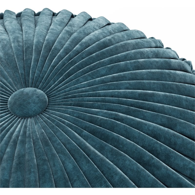 Simpli Home Renee Boho Round Pouf in Teal Velvet Fabric
