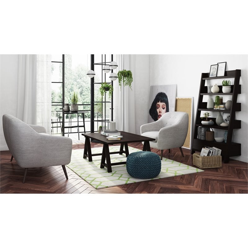 Simpli Home Renee Boho Round Pouf in Teal Velvet Fabric