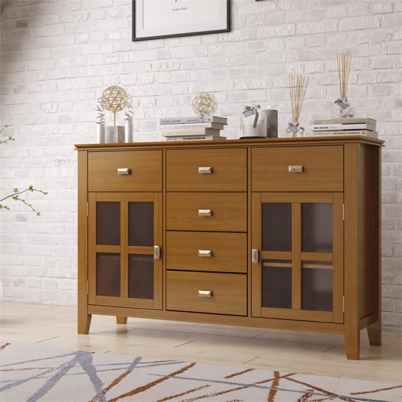 Simpli Home Artisan Wood 54 Transitional Sideboard Buffet Credenza in  Honey Brown