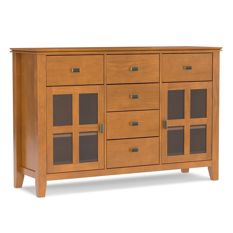 Artisan 60 inch Wide Solid Wood Transitional Sideboard Buffet in Honey Brown