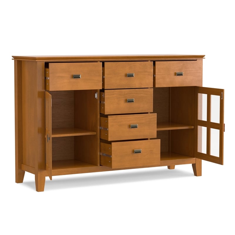 Artisan 60 inch Wide Solid Wood Transitional Sideboard Buffet in Honey Brown