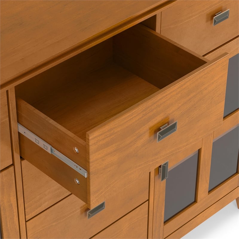 Artisan 60 inch Wide Solid Wood Transitional Sideboard Buffet in Honey Brown