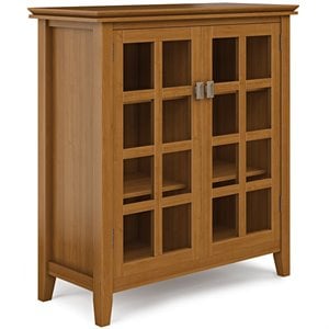 simpli home artisan 2 door contemporary solid wood curio cabinet