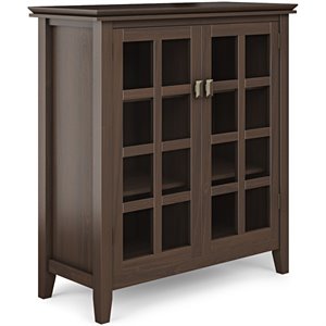 simpli home artisan 2 door contemporary solid wood curio cabinet