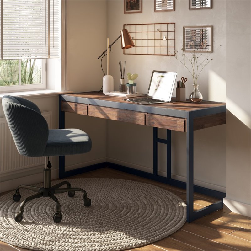 Simpli Home Erina SOLID ACACIA WOOD 60" Desk in Distressed Charcoal