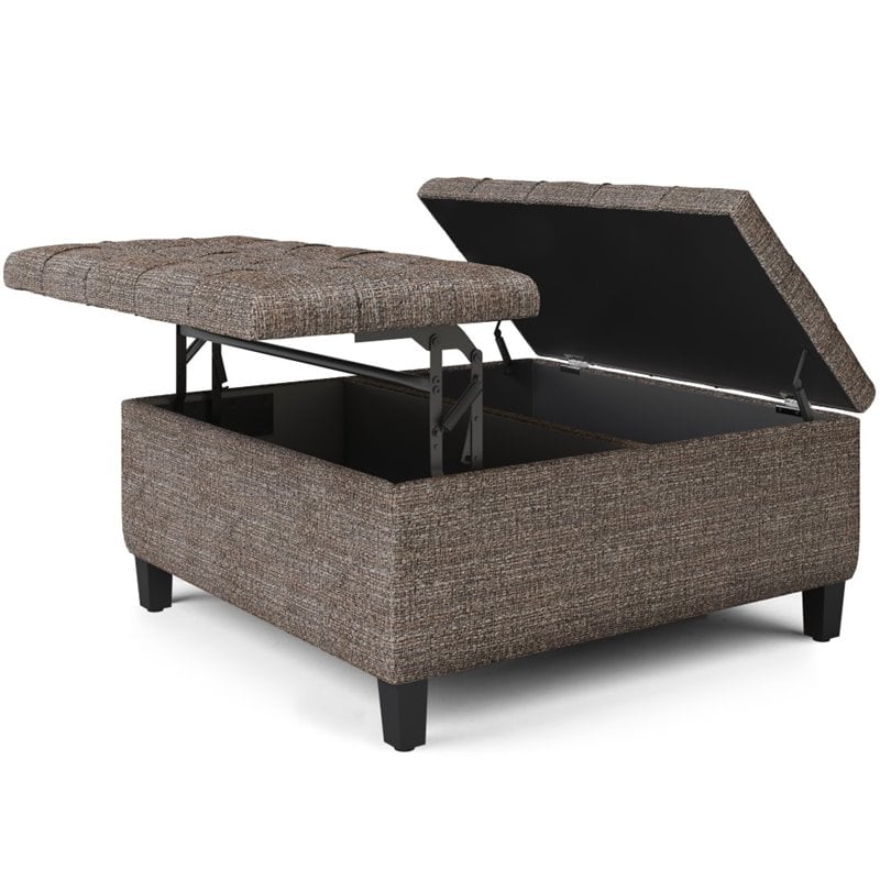 Simpli Home Harrison 36&quot; Square Lift Top Coffee Table Ottoman in Mink