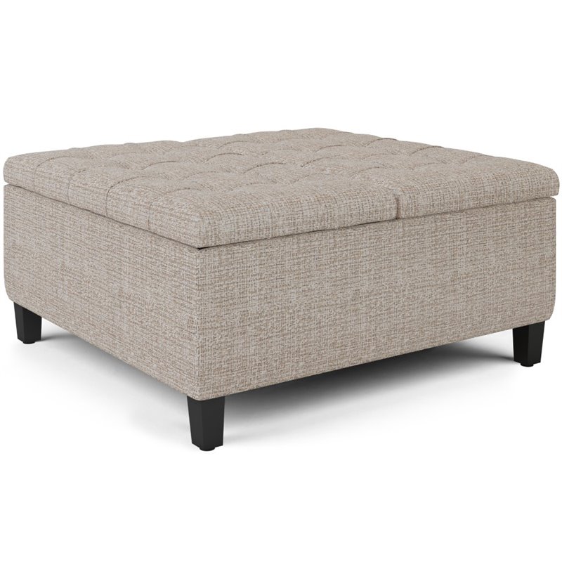 Simpli Home Harrison 36 Square Tufted Lift Top Coffee Table Ottoman In Platinum Axcot 265 Plt