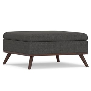 Simpli Home Owen 36&quot Square Upholstered Modern Coffee Table Ottoman in Ebony