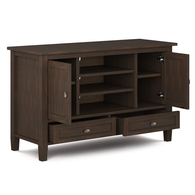 Simpli Home Warm Shaker Wood TV Media Stand in Brown For TVs up to 50