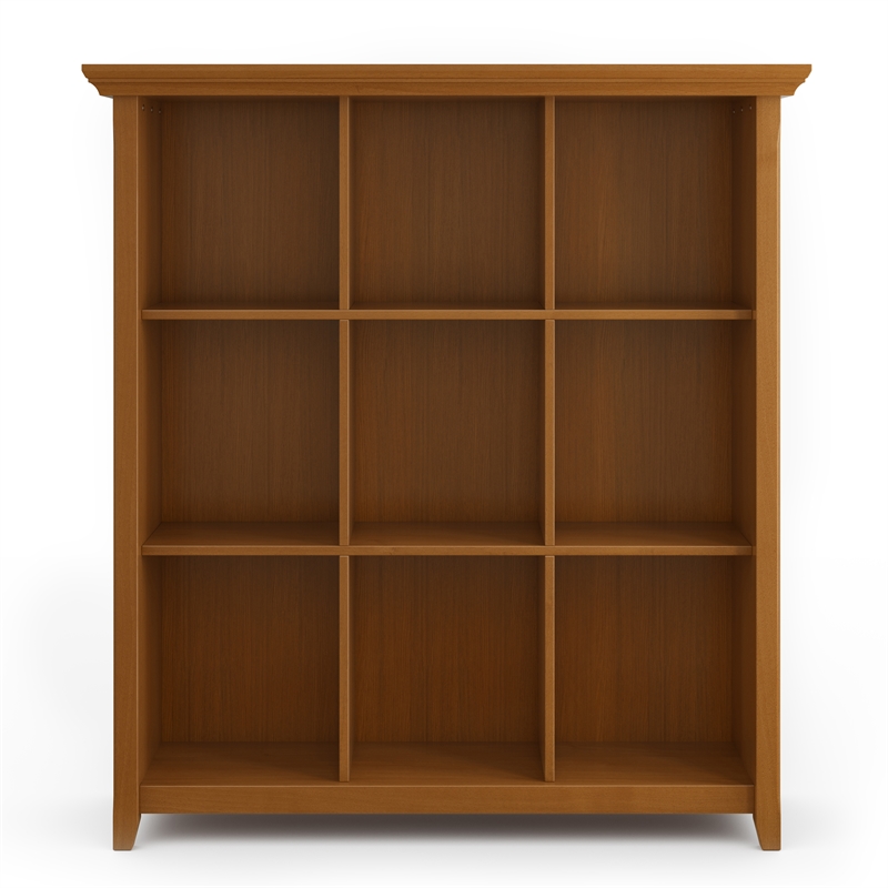 Simpli Home Acadian Wood 9 Cube Bookcase and Unit in Light Golden Brown