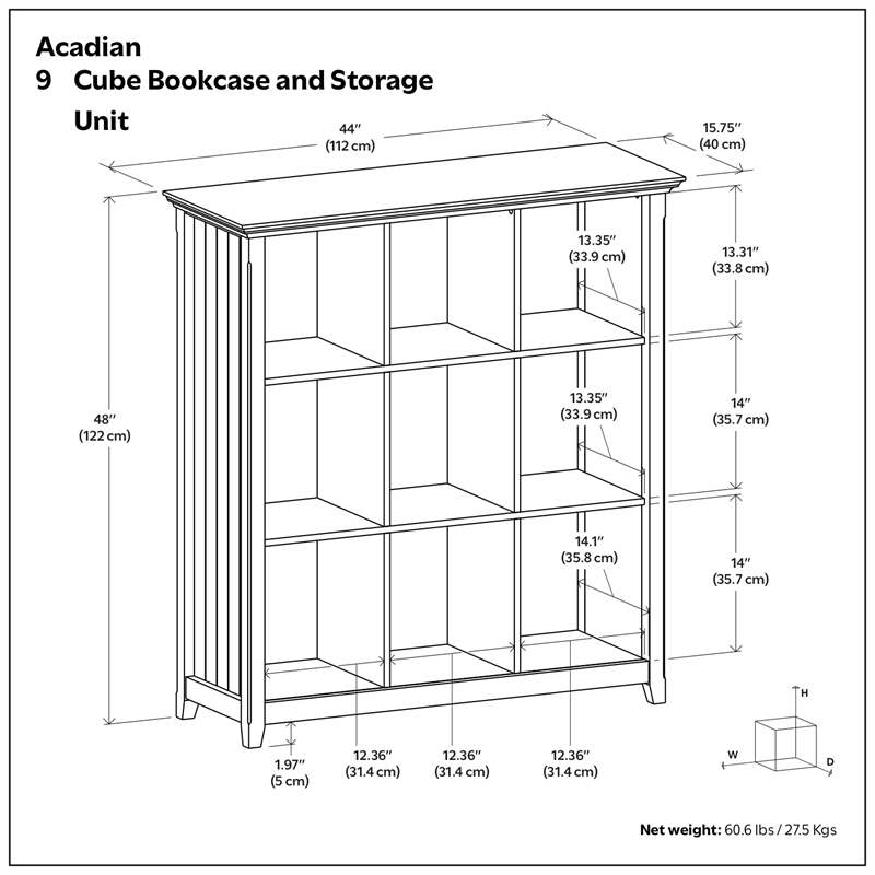 Simpli Home Acadian Wood 9 Cube Bookcase and Unit in Light Golden Brown