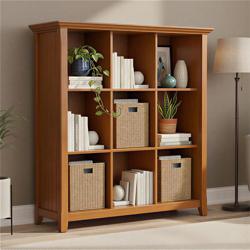 Simpli Home Acadian Wood 9 Cube Bookcase and Unit in Light Golden Brown