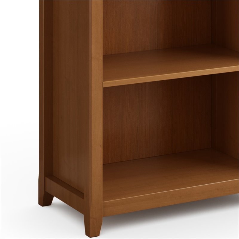 Simpli Home Amherst 5 Shelf Solid Wood Bookcase in Light Golden Brown