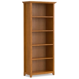 Amherst 30&quotWide Solid Wood Transitional 5 Shelf Bookcase in Light Golden Brown
