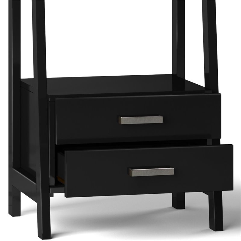 Simpli Home Sawhorse 4 Shelf Soild Wood Modern Ladder Bookcase in Black