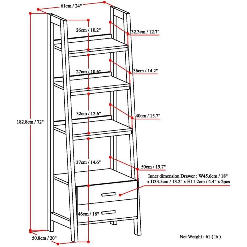 Simpli Home Sawhorse 4 Shelf Soild Wood Modern Ladder Bookcase in Black