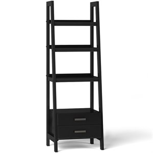 simpli home sawhorse 4 shelf soild wood modern ladder bookcase in black