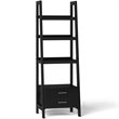 Simpli Home Sawhorse 4 Shelf Soild Wood Modern Ladder Bookcase in Black