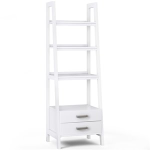 simpli home sawhorse 4 shelf soild wood modern ladder bookcase in white