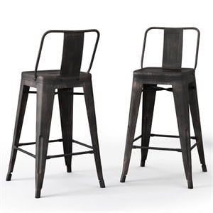 Simpli Home Rayne 30&quot Metal Bar Stool in Distressed Black (Set of 2)