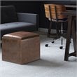 Rockwood Cube Storage Ottoman with Tray in Distressed Brown Faux Leather