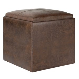simpli home rockwood faux leather cube storage ottoman with tray