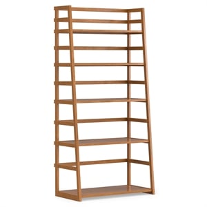 Acadian Wood 63&quot x 30&quot Transitional Ladder Shelf Bookcase in Light Golden Brown