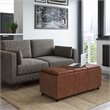 Simpli Home Avalon Faux Air Leather Storage Ottoman in Distressed Saddle Brown