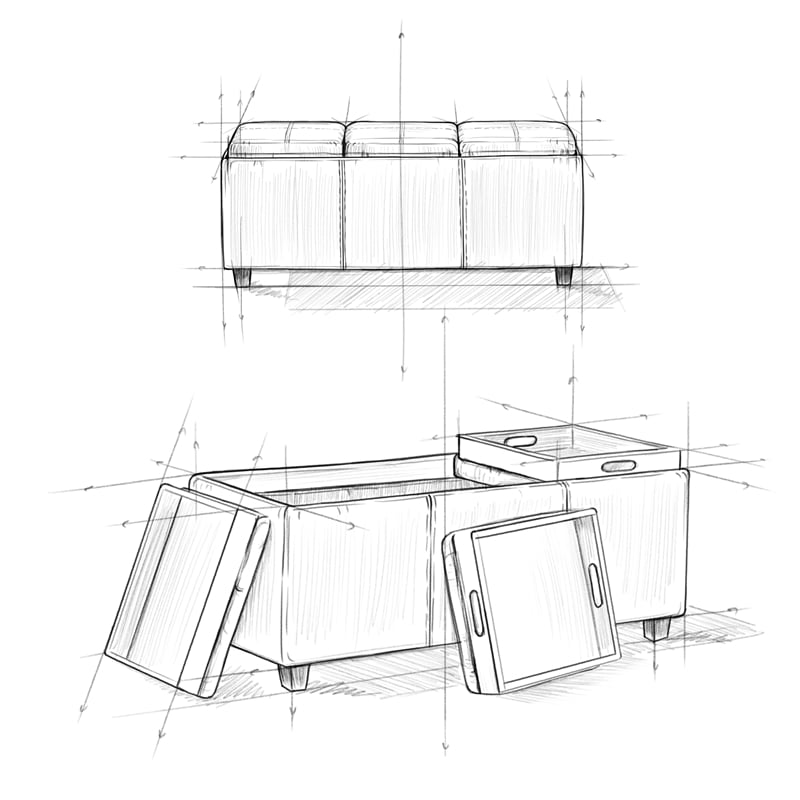 Simpli Home Avalon Faux Air Leather Storage Ottoman in Distressed Saddle Brown