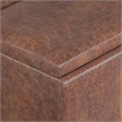 Simpli Home Avalon Faux Air Leather Storage Ottoman in Distressed Saddle Brown