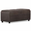 Simpli Home Avalon Faux Air Leather Storage Ottoman in Distressed Brown