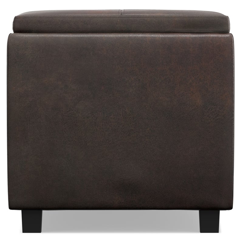 Simpli Home Avalon Faux Air Leather Storage Ottoman in Distressed Brown