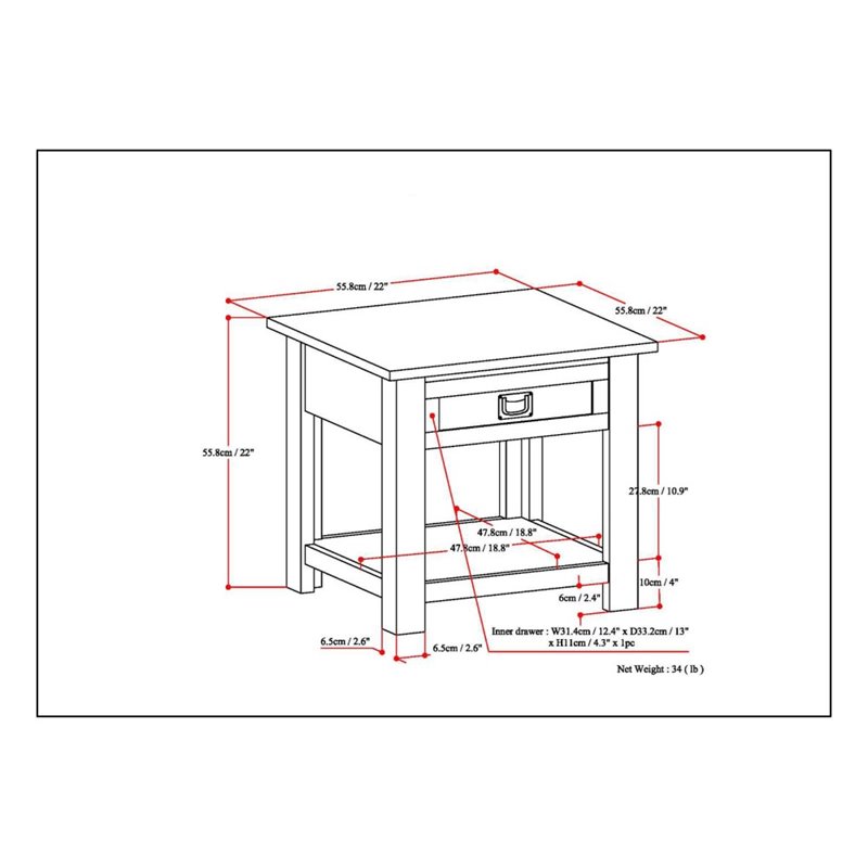 Simpli Home Monroe Solid Acacia Wood Square End Table in Distressed Gray