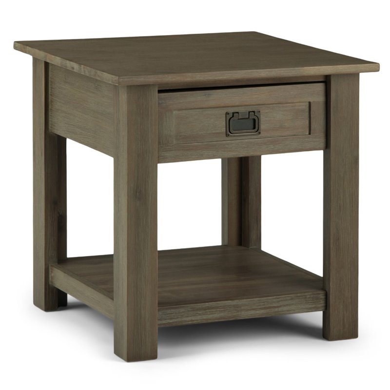 Simpli Home Monroe Solid Acacia Wood Square End Table in Distressed Gray