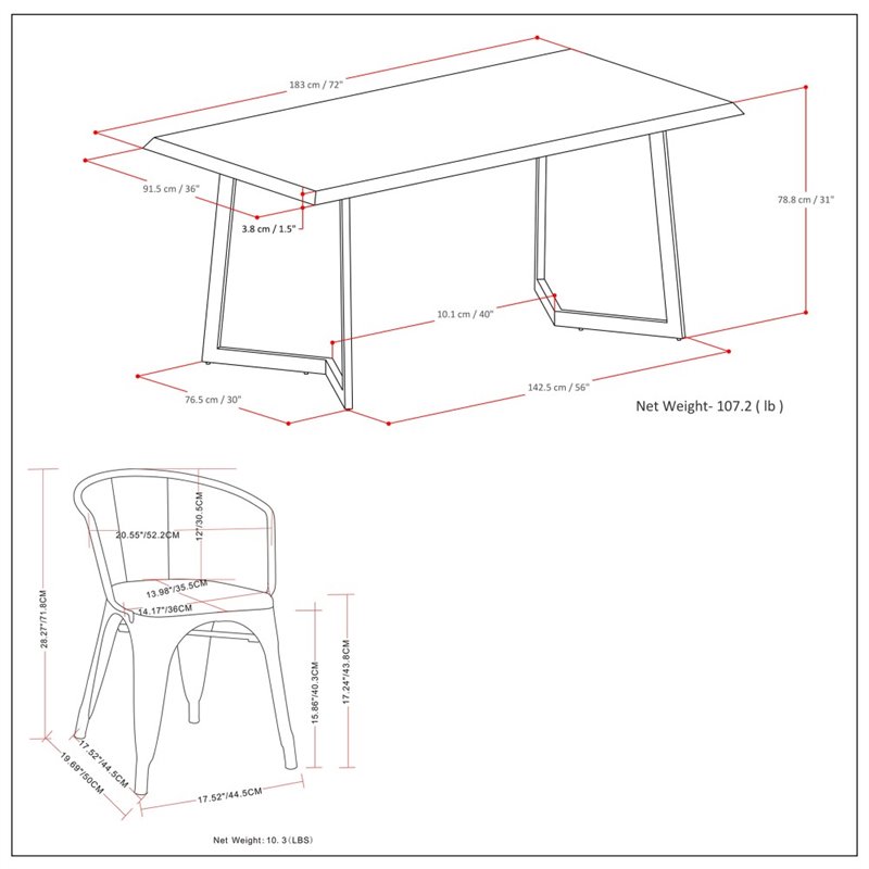 Simpli Home Larkin 7 Piece Solid Mango Wood Dining Set in Black and Silver