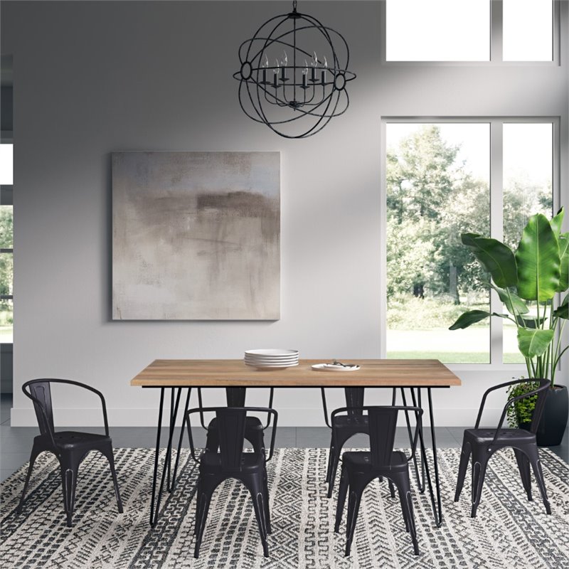 Simpli Home Larkin 7 Piece Solid Mango Wood Dining Set in Black and Silver