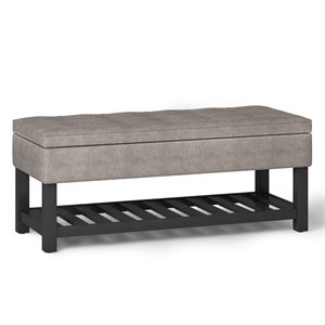 simpli home cosmopolitan faux leather storage bench