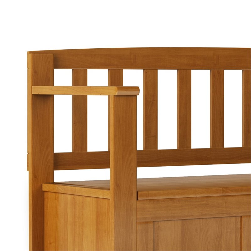 Simpli Home Brooklyn Solid Wood Entryway Storage Bench in Light Golden Brown