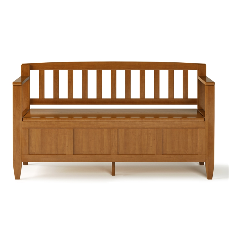 Simpli Home Brooklyn Solid Wood Entryway Storage Bench in Light Golden Brown
