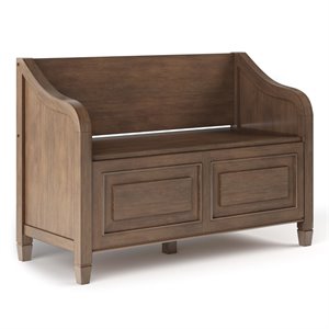 Simpli Home Connaught Solid Wood 42 &quot Traditional Entryway Storage Bench in Rustic Natural Aged Brown