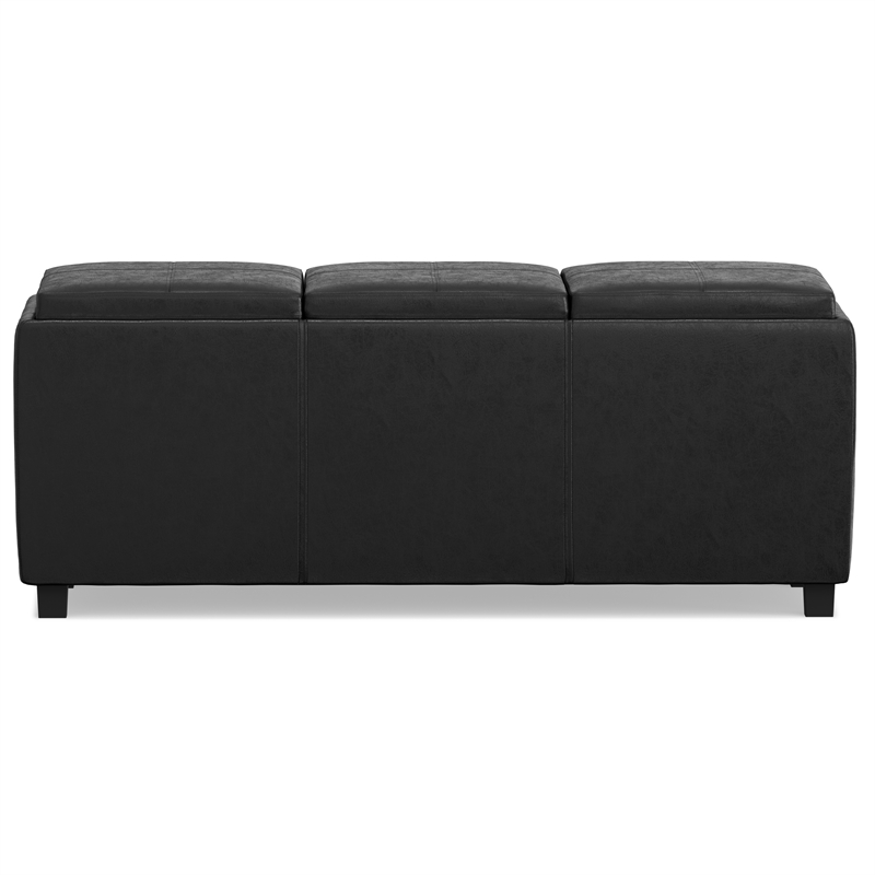 Simpli Home Avalon Faux Air Leather Rectangular Storage Ottoman in Black