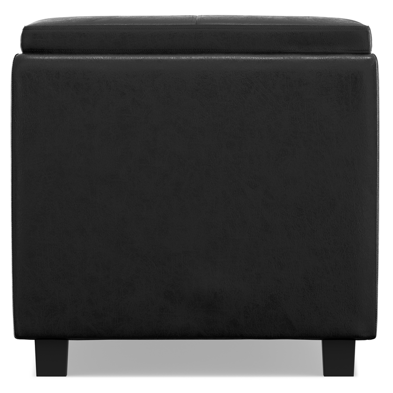 Simpli Home Avalon Faux Air Leather Rectangular Storage Ottoman in Black
