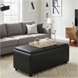 Simpli Home Avalon Faux Air Leather Rectangular Storage Ottoman in Black