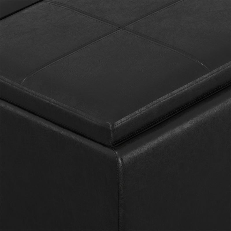 Simpli Home Avalon Faux Air Leather Rectangular Storage Ottoman in Black