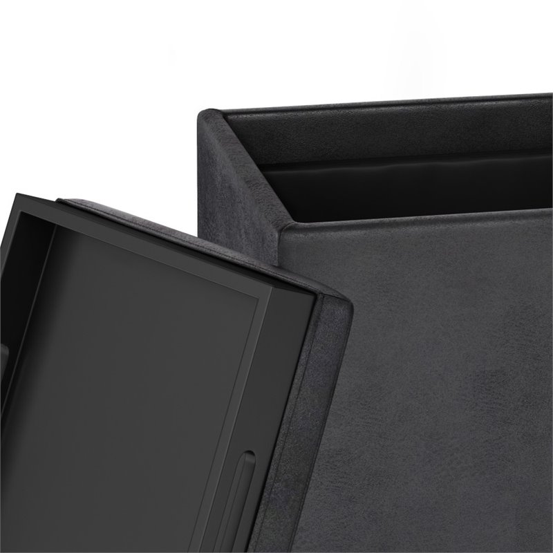 Simpli Home Rockwood Faux Air Leather Cube Storage Ottoman in Black