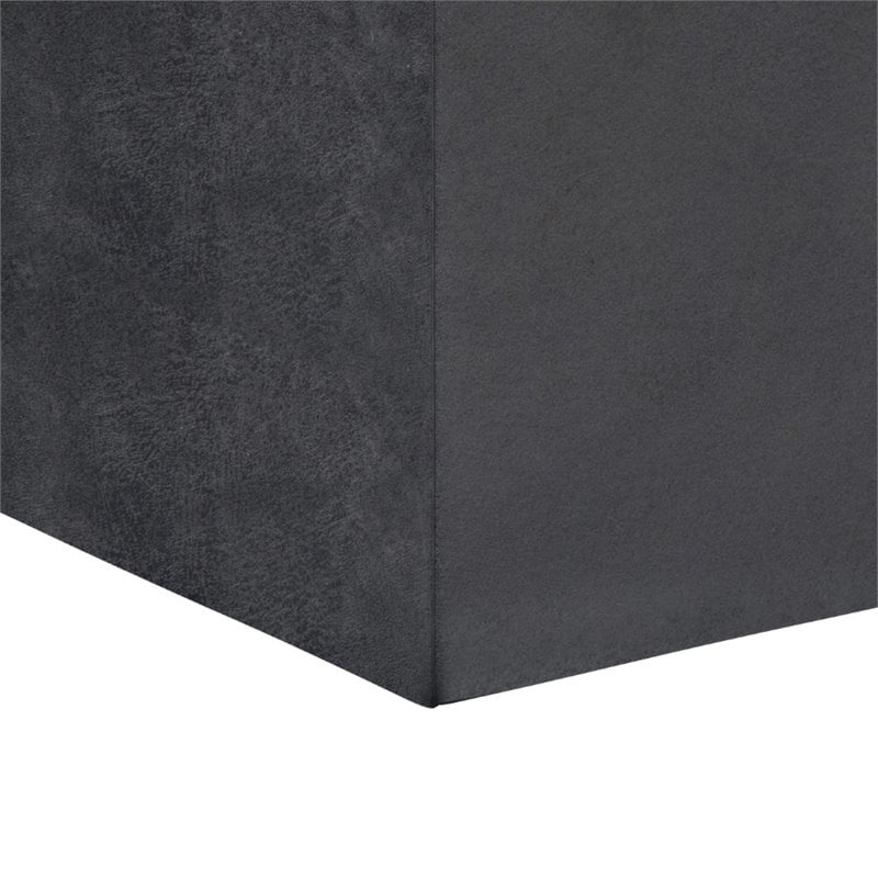 Simpli Home Rockwood Faux Air Leather Cube Storage Ottoman in Black