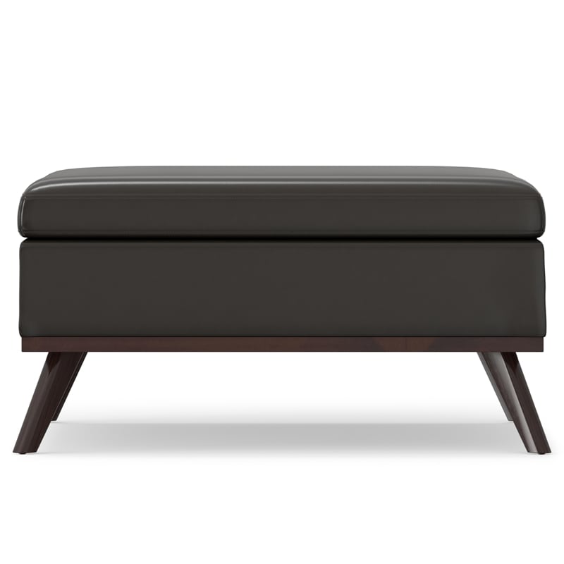 Simpli Home Owen Faux Air Leather Coffee Table Storage Ottoman in Tanners Brown