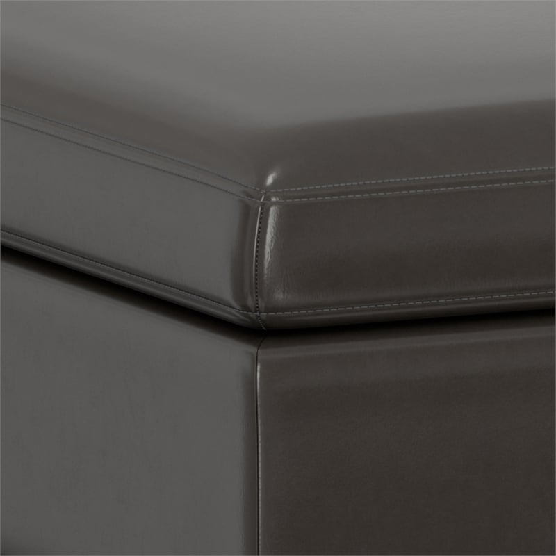 Simpli Home Owen Faux Air Leather Coffee Table Storage Ottoman in Tanners Brown